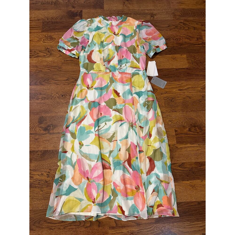 Julia Jordan Floral Puff Sleeve Midi Dress Chiffon Watercolor Women’s 10 NWT - Picture 2 of 12